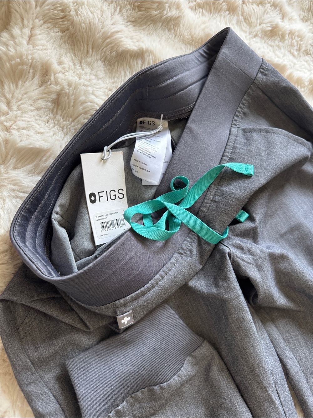 Figs Gray Scrub Pants with Teal Drawstring